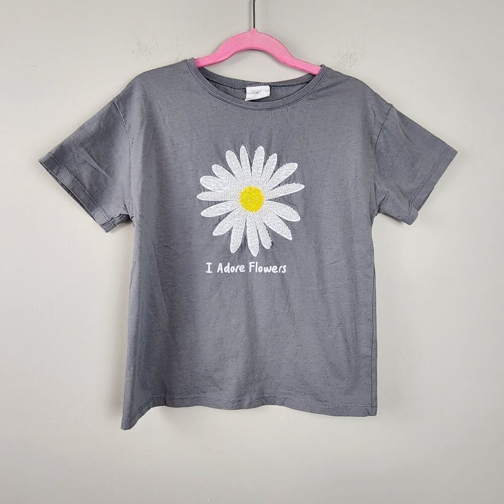 Zara girls t-shirt sz 8 daisy I adore flowers beaded